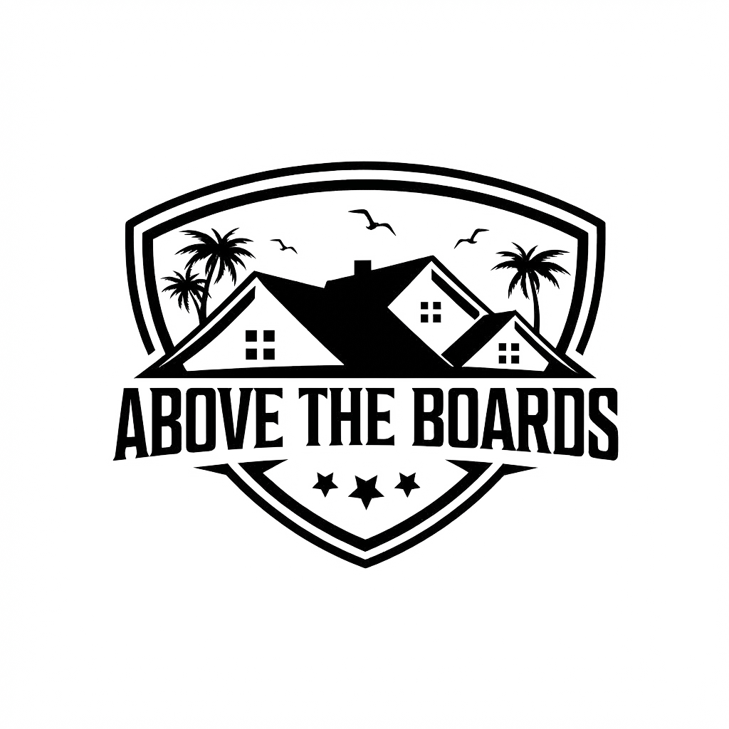 Logo placed on modern website header Above The Boards logo